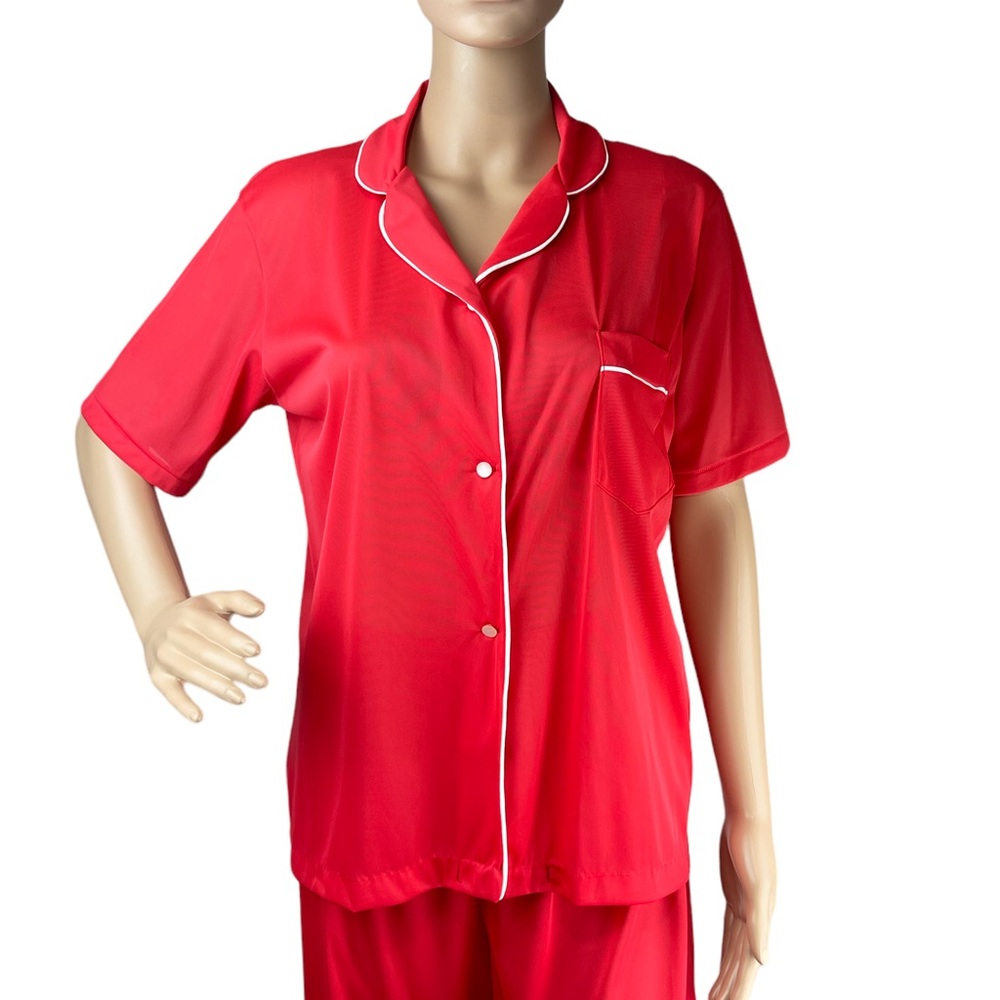 NWT Vintage Nancy King Nylon Red Pajama Set Small Medium